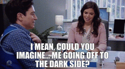 Man Asking Woman If She Is Going To The Dark Side GIF