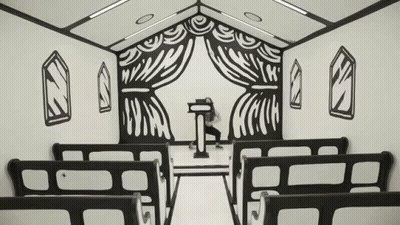 Man At Church Podium With Zebra Print Wall GIF