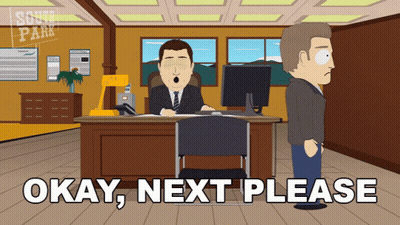 Man At Desk Saying Okay Next Please GIF