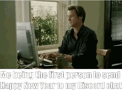 Man At Desk Sending Happy New Year Sticker
