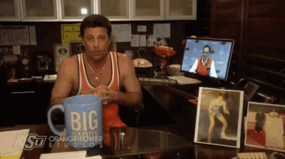 Man At Desk With Blue Mug Saying Big Daddy GIF