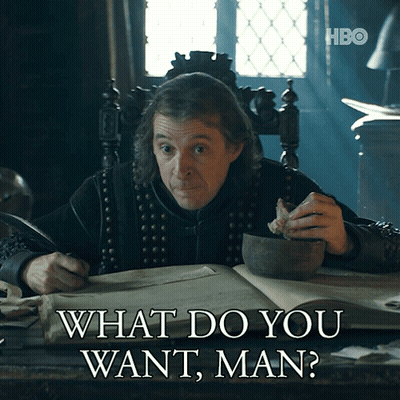 Man At Desk With Bowl Saying What Do You Want GIF
