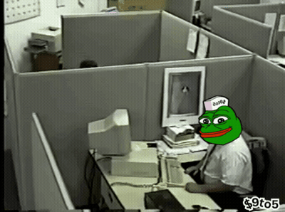 Man At Desk With Frog Wearing Hat Saying Bottle GIF