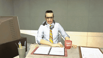 Man At Desk With Red Cup Saying Layo Anyo GIF