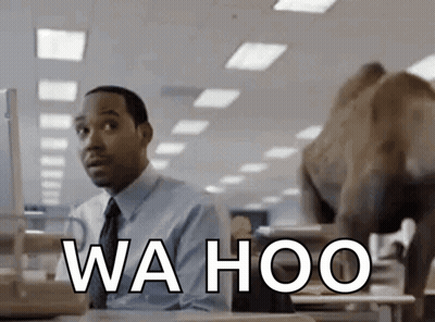 Man At Desk With Wa Hoo On Screen GIF