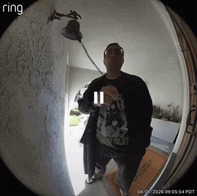 Man At Door With Bell Saying Ring GIF