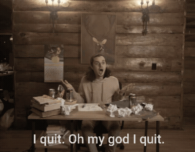 Man At Messy Desk Saying I Quit Oh My God I Quit GIF