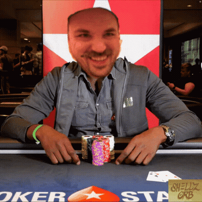 Man At Poker Table With Chips And Shelly Orb Sign GIF