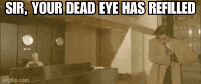 Man At Reception Desk Saying Sir Your Dead Eye Has Refilled GIF