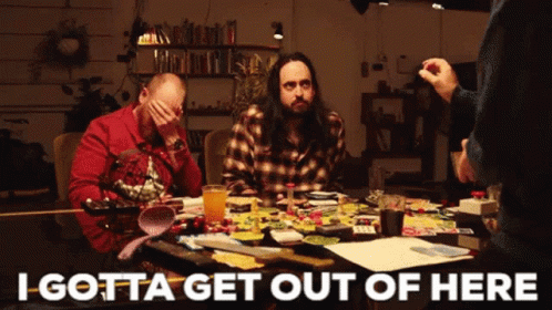 Man At Table Saying I Gotta Get Out Of Here GIF