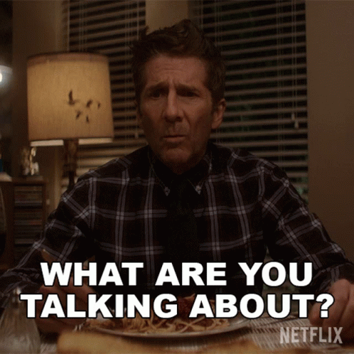 Man At Table With Food Says What Are You Talking About Netflix GIF