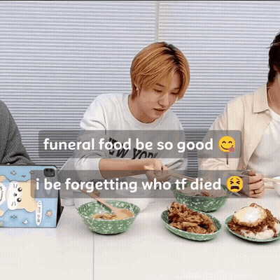 Man At Table With Funeral Food Sticker GIF