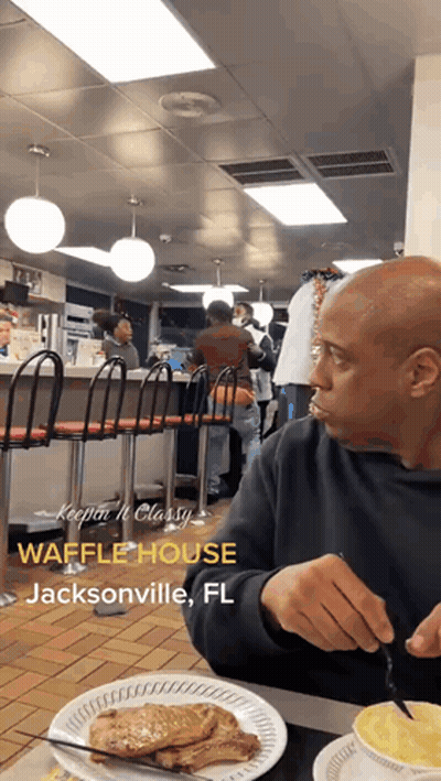 Man At Table With Plate Of Food Waffle House Jacksonville FL GIF