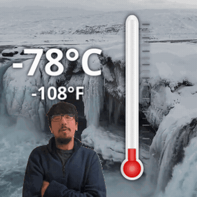 Man At Waterfall With Thermometer 78 Degrees GIF