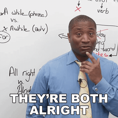 Man at Whiteboard with They're Both Alright