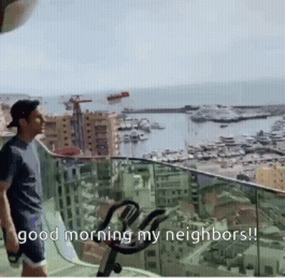 Man Balcony Good Morning My Neighbors GIF