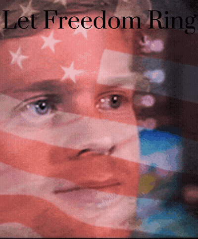 Man Behind American Flag Saying Let Freedom Ring GIF