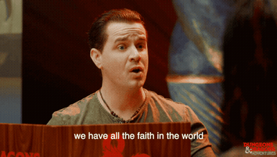 Man Behind Sign Saying We Have All The Faith In The World GIF