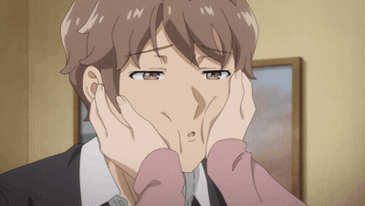 Man Being Kissed By Woman In Pink Shirt GIF