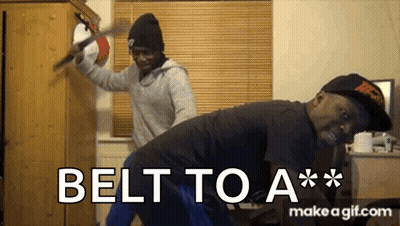 Man Being Spanked By Man With Belt GIF