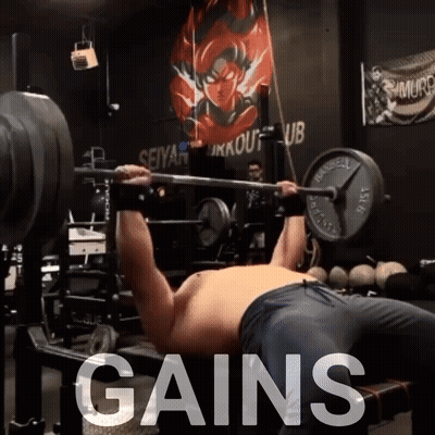 Man Bench Pressing Barbell With Gains GIF