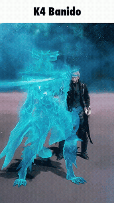 Man Beside Giant Blue Monster K4 Banido GIF