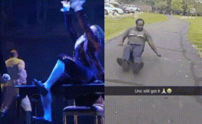 Man Beside Picture Of Man Sliding Down Sidewalk GIF