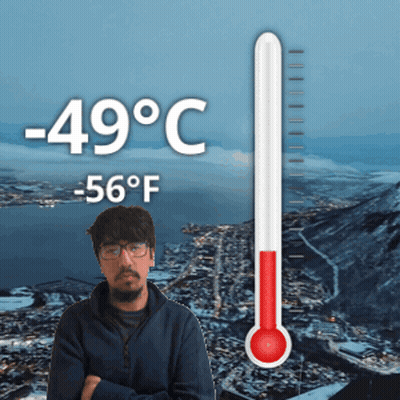 Man Beside Thermometer Showing -49°C GIF