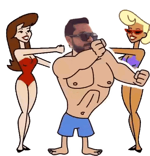 Man Between Two Bikini Women Sticker
