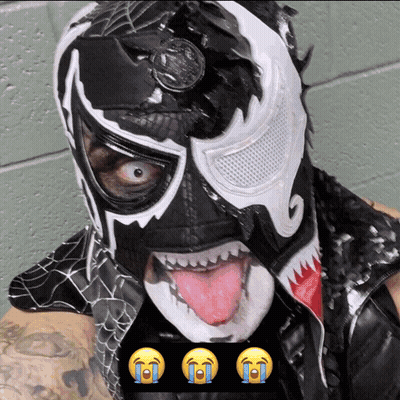 Man Black White Mask Tongue Out Three Crying Faces GIF