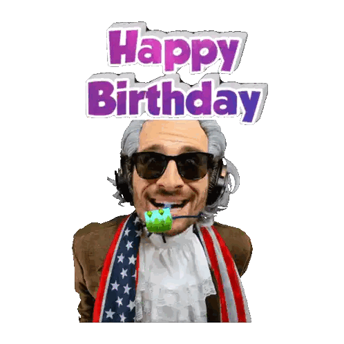 Man Blowing Green Party Horn Happy Birthday Sticker