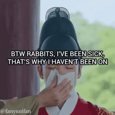 Man Blowing Nose With Btw Rabbits Caption GIF