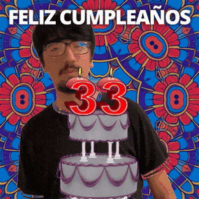 Man Blowing Out Candle On Birthday Cake Says 33 GIF