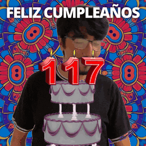 Man Blowing Out Candles On Birthday Cake With Number 117 GIF