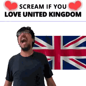 Man British Flag Scream If You Love UK Sticker