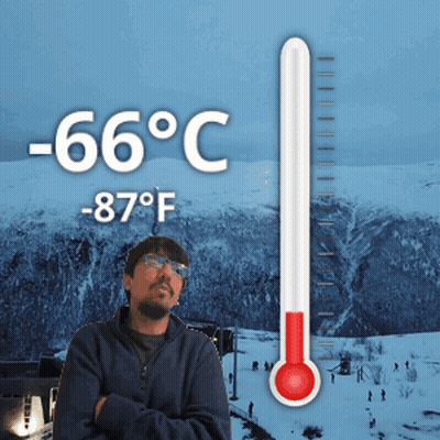 Man By Thermometer Reading -66 Degrees Celsius GIF
