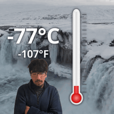 Man By Waterfall With Thermometer 77 Celsius GIF