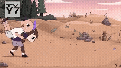 Man Carrying Another Man On Back With TV Y7 Logo GIF