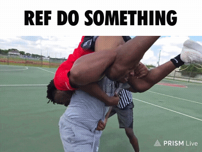 Man Carrying Another Man On Shoulders Saying Ref Do Something GIF