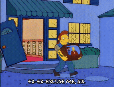 Man Carrying Box Saying Ex-Ex-Excuse Me Sir GIF