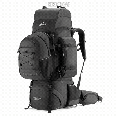 Man Carrying Large Hiking Bag With 5 Year Warranty GIF