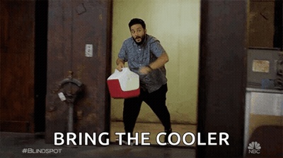 Man Carrying Red And White Cooler Saying Bring The Cooler GIF