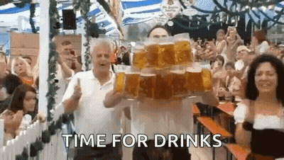 Man Carrying Stack Of Beer Mugs At Beer Festival GIF