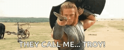 Man Carrying Sword Saying They Call Me Troy GIF