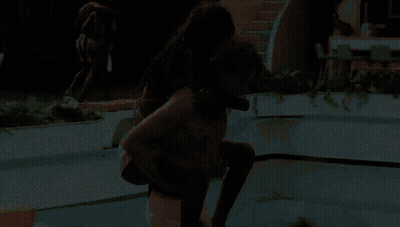 Man Carrying Woman On Back In Swimming Pool GIF