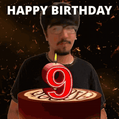 Man Celebrating 9Th Birthday With Cake And Candle GIF