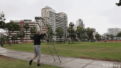 Man Climbing Ladder In Park With Viralhog Watermark GIF