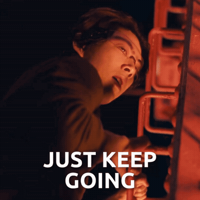 Man Climbing Ladder Saying Just Keep Going GIF