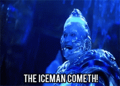 Man Covered In Ice Says Iceman Cometh GIF