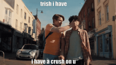 Man Covering Eyes With Caption Trish I Have A Crush GIF
